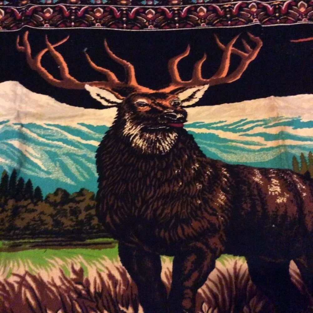 Vintage Velvet Deer Buck Mountain Felt Tapestry